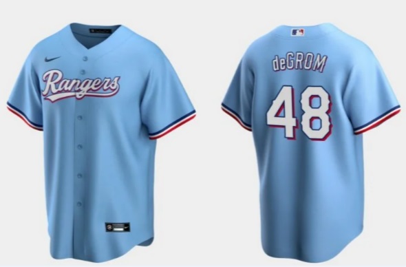 Men%27s Texas Rangers #48 Jacob deGrom Light Blue Cool Base Stitched Baseball Jersey Dzhi